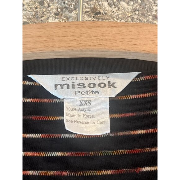 Exclusively Misook Petite Striped Open Cardigan XXS Black Multicolor Acrylic - Picture 5 of 8